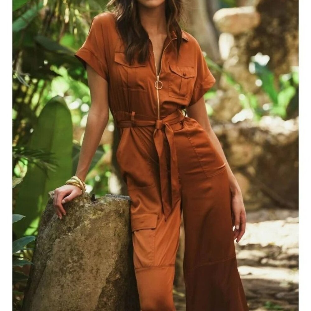 Hutch Satin Jumpsuit.  Size:  Small.   Color:  Copper Orange